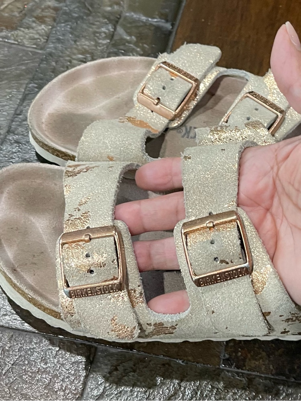 Birkenstock Arizona Metallic Suede Sandals in Rose - Picture 5 of 11